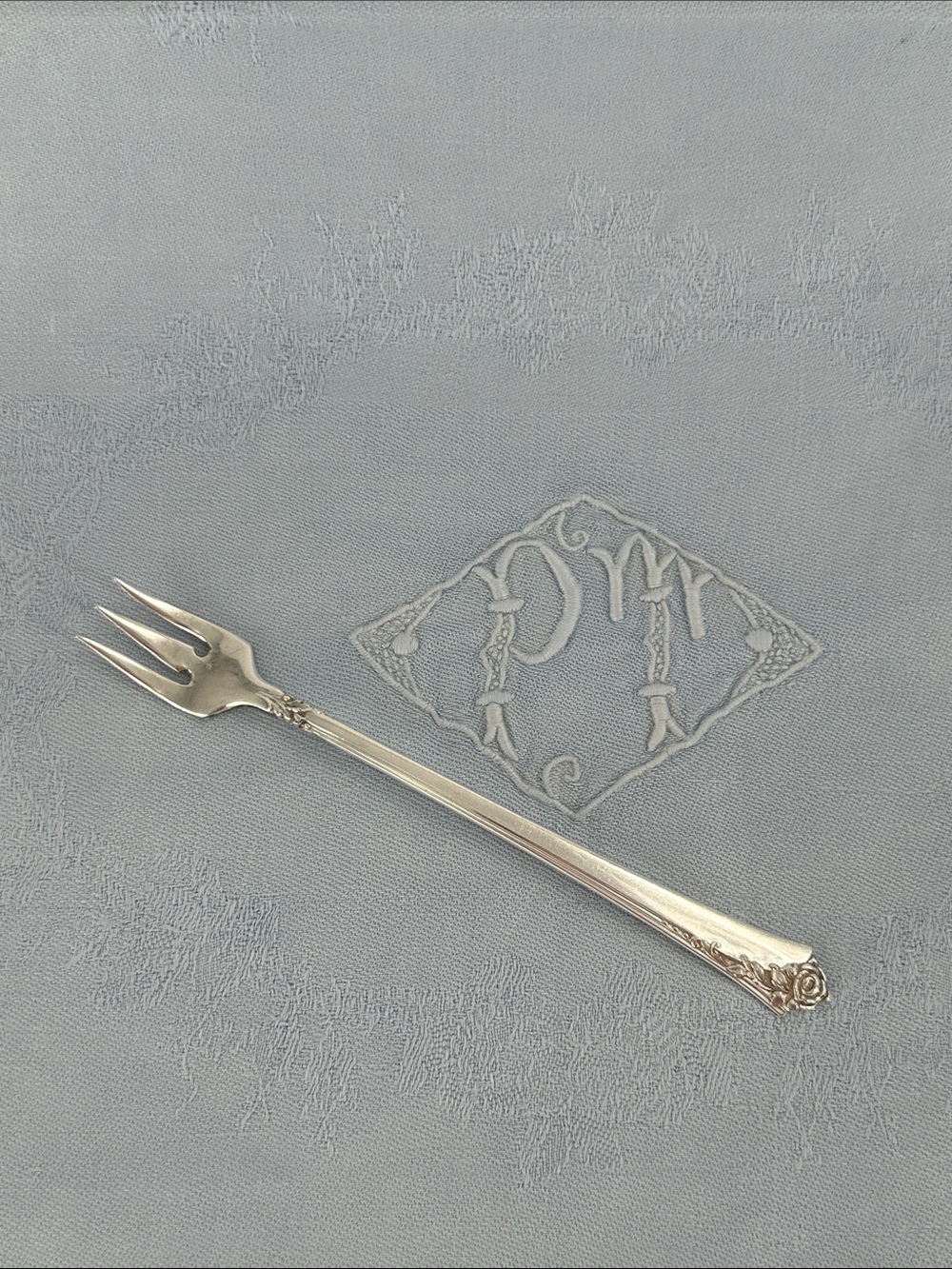 Damask Rose Sterling Silver Cocktail Fork. 5 3/8"